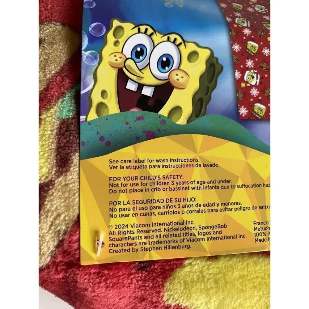 SpongeBob SquarePants In Santa Suit Christmas Blanket Throw Crabby Patty 50 X 70